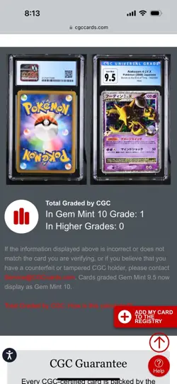 CGC 10 Pokemon Card Alakazam 4 LV.X 042/090 Unlimited Japanese POP 1 Short Print - Image 3