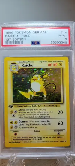 PSA 9 1st Edition Base Set Raichu 14 NM-MT German Pokemon Card Vintage Graded - Image 5