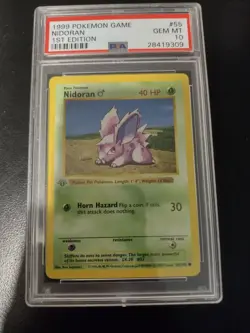 1999 POKEMON BASE SET 1ST EDITION #55 NIDORAN PSA 10 - Image 1