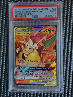 2019 POKEMON SUN & MOON COSMIC ECLIPSE #22 CHARIZARD & BRAIXEN GX PSA 9 - Image 1