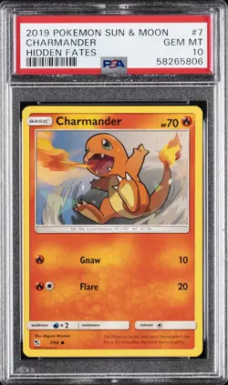 2019 POKEMON SUN & MOON HIDDEN FATES #7 CHARMANDER PSA 10 - Image 1