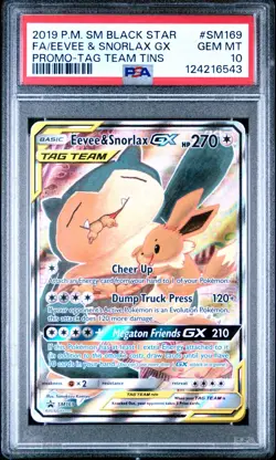 [PSA 10] 2019 Pokemon Black Star Eevee & Snorlax Gx Full Art #SM169 Tag Team - Image 1