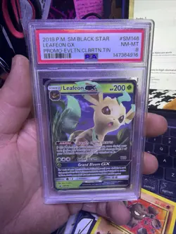 PSA 8 Leafeon GX SM146 Black Star Promo Evolution Celebration Tin Pokemon - Image 1