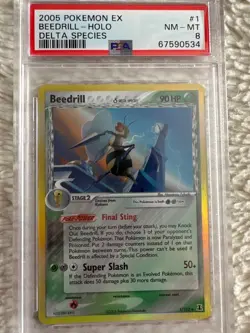 2005 POKEMON EX DELTA SPIECES SET BEEDRILL REVERSE HOLO CARD, 1/113 PSA 8 - Image 1