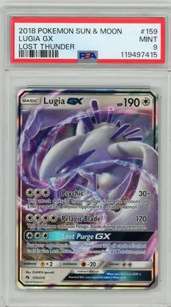 2018 Pokemon Sun & Moon Lost Thunder Lugia GX #159 PSA 9 Mint - Image 1