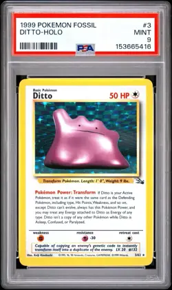 1999 Pokemon Fossil Ditto Holo #3/62 PSA 9 - Image 1