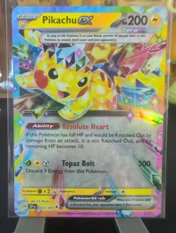 Pikachu EX Double Rare Holo Card Sv08: Surging Sparks 057/191 NM Condition - Image 2