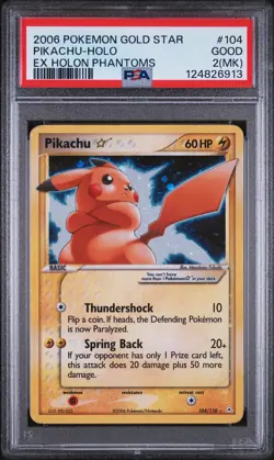 2006 POKEMON EX HOLON PHANTOMS GOLD STAR #104 PIKACHU-HOLO PSA 2 MK - Image 1