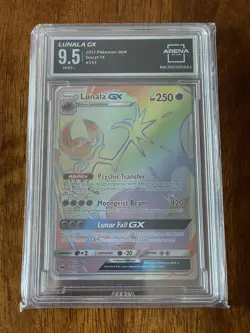 2017 Pokemon Sun & Moon Lunala GX #153 Rainbow Secret Rare Arena Club 9.5 PSA - Image 1