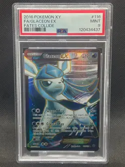 2016 PSA 9 MINT Pokemon TCG Card Glaceon EX Full Art #116/124 XY Fates Collide - Image 1