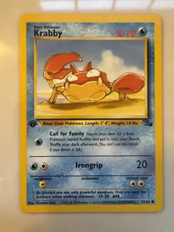 Krabby 51/62 Fossil Set 1st Edition Vintage 1999 Pokemon Card - Image 1