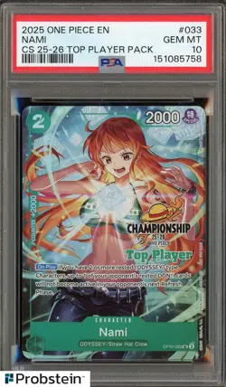 2025 One Piece EN Nami Championship Top Player Pack Finalist PSA 10 GEM MINT - Image 1