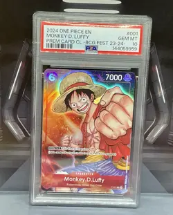 2024 One Piece Bandai Card Game Fest 23-24 Prem CL BCG Monkey D. Luffy PSA 10 - Image 1