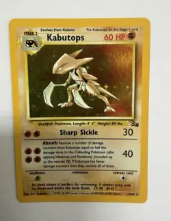 1999 Pokemon Fossil Kabutops Holo #9/62 60 HP Holo Rare Unlimited WOTC - Image 1