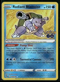 Radiant Blastoise 018/078 Radiant Rare Pokemon GO Pokemon Near Mint - Image 1
