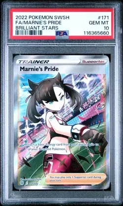 PSA 10 MARNIE'S PRIDE 171 BRILLIANT STARS SWORD & SHIELD TRAINER POKEMON - Image 1
