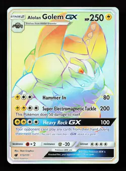 Alolan Golem GX 113/111 Rainbow Rare Crimson Invasion Pokemon Card - Image 1