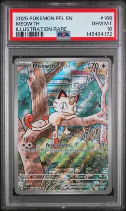 2025 POKEMON PFL EN-PHANTASMAL FLAMES ILLUSTRATION RARE #106 MEOWTH PSA 10 - Image 1