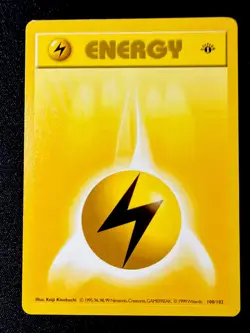 1999 Pokemon Game Base Set 1st Edition Shadowless #100/102 Lightning Energy LP - Image 1