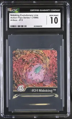 1999 Pokemon Action Flipz Series One Nidoran/Nidorino/Nidoking #13 CGC 10 *POP 4 - Image 1