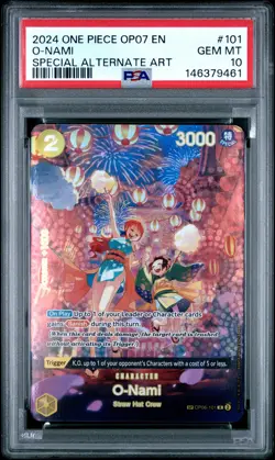 2024 ONE PIECE OP07-500 YEARS IN THE FUTURE SPECIAL ALTERNATE ART O-NAMI PSA 10 - Image 1
