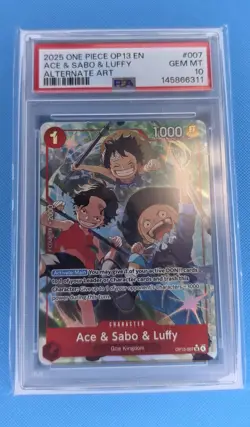 One Piece TCG Ace & Sabo & Luffy OP13-007 Alternate Art PSA 10 - Image 1