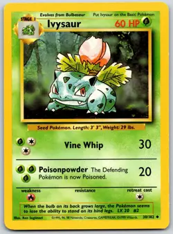 POKEMON BASE SET UNLIMITED IVYSAUR 30/102 UNCOMMON NM - Image 1