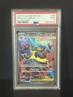 Pokemon Mega Evolution Mega Lucario EX Full Art 160/132 Ultra Rare 2025 PSA 9 MT - Image 1