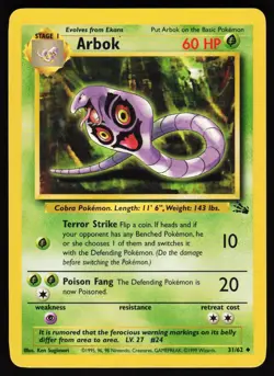 Arbok 31 Unlimited 62 UC Fossil Pokemon Lightly Played - Image 1