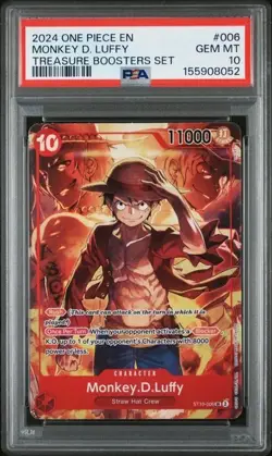 MONKEY D. LUFFY 006 One Piece Promo Treasure Boosters Set ST10 PSA 10 GEM - Image 1