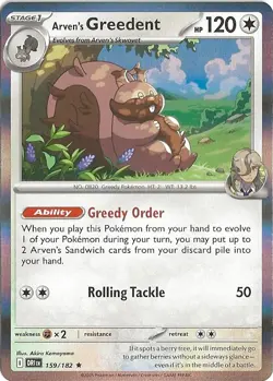 Arven's Greedent 159/182 Sv10: Pokemon Destined Rivals Reverse Holo - Image 1