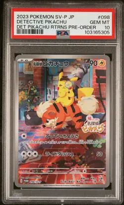 2023 POKEMON JPN SV-P PROMO #098 DETECTIVE PIKACHU PSA 10 - Image 1