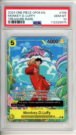 Monkey D. Luffy 2024 One Piece OP08 En Treasure Rare #109 PSA 10 - Image 1
