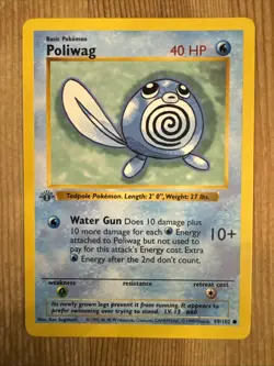 Poliwag 59/102 Base Set Shadowless 1st Edition Common Pokemon Card VLP - Image 1