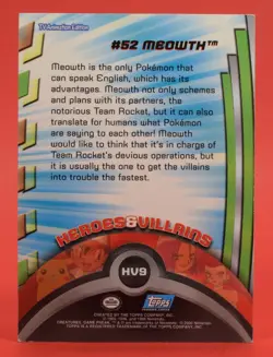Topps Pokemon Card TV Series 3 Heroes Villains HV9 #52 Meowth Silver Holo Foil - Image 2