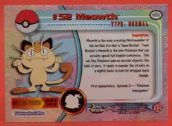 Topps Pokemon Card TV Chrome Series 1 #52 Meowth Holo Foil - Image 2