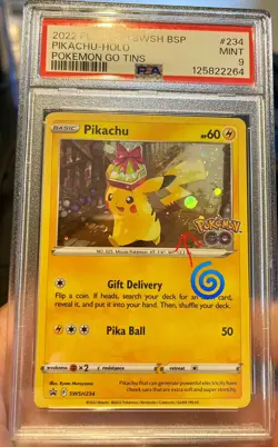 PSA 9 Pikachu PROMO 🌀 Swirl 2022 Black Star Pokemon Go Tin 234 MINT ⚡ - Image 1