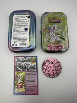 *Sylveon* Prismatic Evolutions Empty Mini Tin EMPTY (Plus Coin & Card) - Image 1