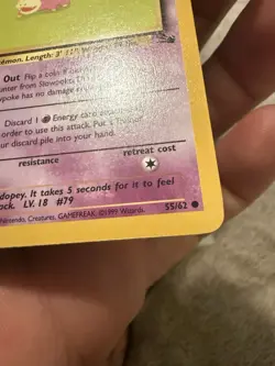 Slowpoke 55/62 1st Edition Fossil WOTC Pokemon Card LP + Vintage 1999 - Image 5