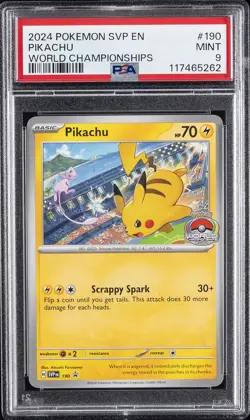 2024 POKEMON SVP EN-SV BLACK STAR PROMO WORLD CHAMPIONSHIPS #190 PIKACHU PSA 9 - Image 1
