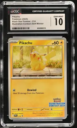 Pikachu Illustration Contest 2024 #214 CGC 10 2025 EN Black Star Promo - Image 1