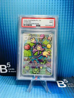 2025 POKEMON EN-PHANTASMAL FLAMES ILLUSTRATION RARE #107 AMBIPOM PSA 9 - Image 1