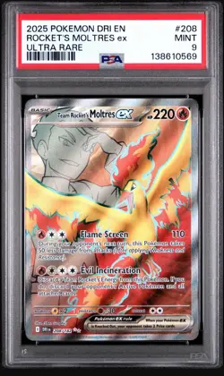 2025 POKEMON DRI EN-DESTINED RIVALS ULTRA RARE TEAM ROCKET'S MOLTRES EX PSA 9 - Image 1