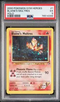 Pokemon Blaine's Moltres Gym Heroes Unlimited Holo #1 PSA 5 - Image 1