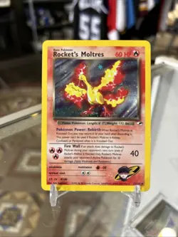 Rocket's Moltres 12/132 Unlimited Holo Rare Gym Heroes Pokemon English SWIRL MP - Image 1