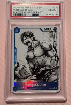 2025 One Piece ST22 EN Portgas D. Ace Black and White Alternate Art PSA 10 - Image 2