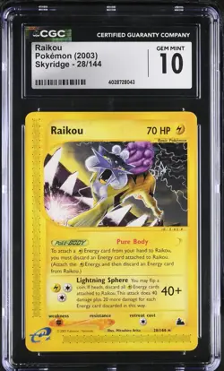 2003 Pokemon Raikou 28/144 Skyridge Rare CGC 10 GEM MINT Vintage - Image 1