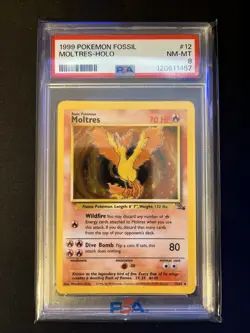 PSA 8 NM - MT MOLTRES HOLO 12/62 POKEMON FOSSIL 1999 New Fresh Cert - Image 1