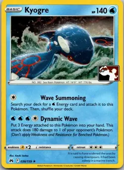 Kyogre 036/159 Rare Prize Pack Series Cards Pokemon Holo Near Mint - Image 1