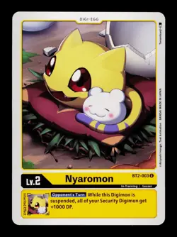 Nyaromon BT2-003 Yellow Digimon Card CCG Trading Card - Image 1